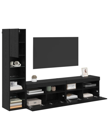 Unità TV da Parete con led 4 pcs Rovere Nero Legno multistrato