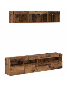 Unità a muro per TV con LED 5 pcs Legno vecchio 80 x 30 x 40 cm 2