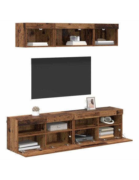 Unità a muro per TV con LED 5 pcs Legno vecchio 80 x 30 x 40 cm