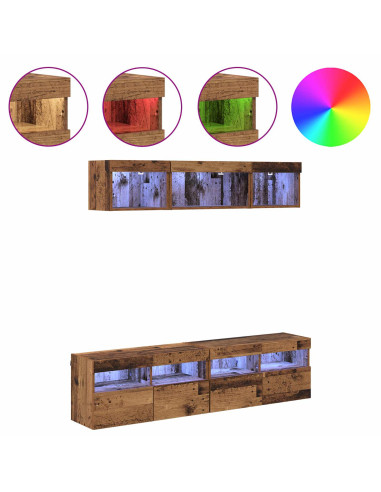 Unità a muro per TV con LED 5 pcs Legno vecchio 80 x 30 x 40 cm