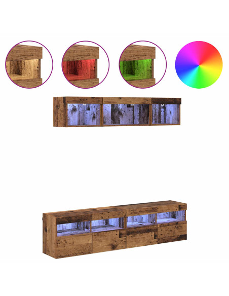 Unità a muro per TV con LED 5 pcs Legno vecchio 80 x 30 x 40 cm