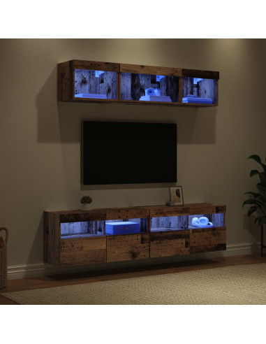 Unità a muro per TV con LED 5 pcs Legno vecchio 80 x 30 x 40 cm