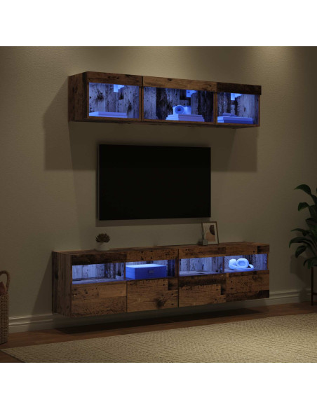 Unità a muro per TV con LED 5 pcs Legno vecchio 80 x 30 x 40 cm