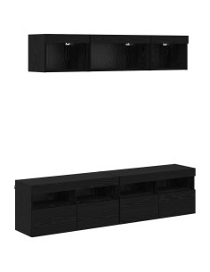 Unità a muro per TV con LED 5 pcs Rovere Nero 80 x 30 x 40 cm 2