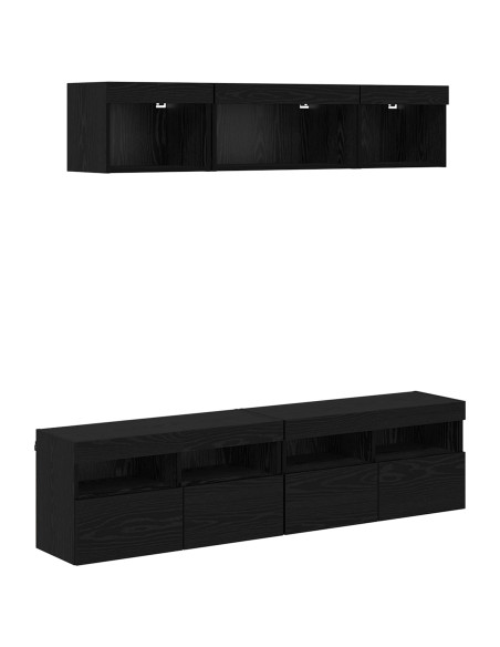 Unità a muro per TV con LED 5 pcs Rovere Nero 80 x 30 x 40 cm