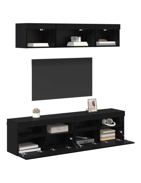 Unità a muro per TV con LED 5 pcs Rovere Nero 80 x 30 x 40 cm