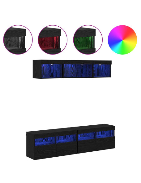 Unità a muro per TV con LED 5 pcs Rovere Nero 80 x 30 x 40 cm