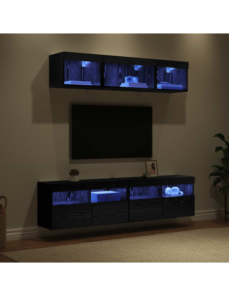 Unità a muro per TV con LED 5 pcs Rovere Nero 80 x 30 x 40 cm