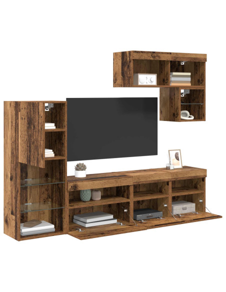 Unità per TV a Muro 6 pcs Legno vecchio Legno multistrato