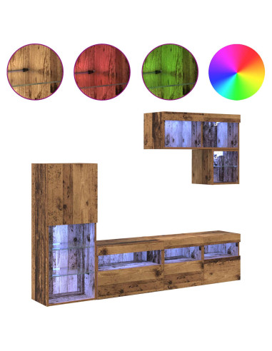 Unità per TV a Muro 6 pcs Legno vecchio Legno multistrato