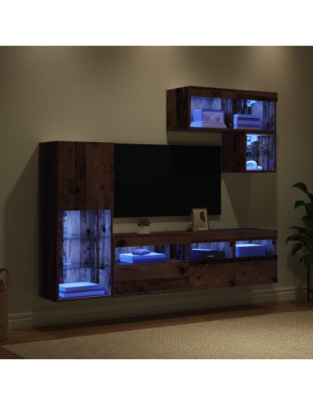 Unità per TV a Muro 6 pcs Legno vecchio Legno multistrato