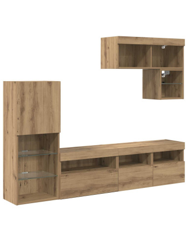Unità per TV a Muro 6 pcs Rovere artigianale Legno multistrato