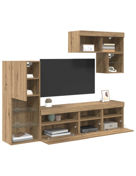 Unità per TV a Muro 6 pcs Rovere artigianale Legno multistrato