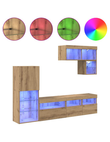 Unità per TV a Muro 6 pcs Rovere artigianale Legno multistrato