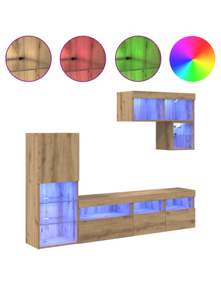 Unità per TV a Muro 6 pcs Rovere artigianale Legno multistrato