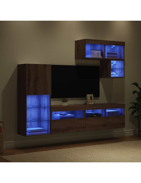 Unità per TV a Muro 6 pcs Rovere artigianale Legno multistrato