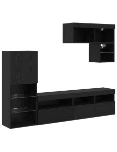 Unità per TV a Muro 6 pcs Rovere Nero Legno multistrato 2
