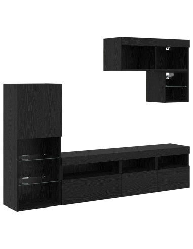 Unità per TV a Muro 6 pcs Rovere Nero Legno multistrato