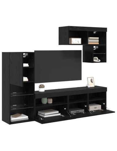 Unità per TV a Muro 6 pcs Rovere Nero Legno multistrato