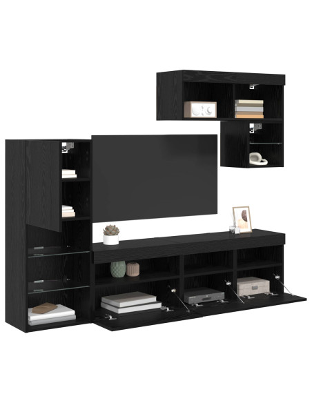 Unità per TV a Muro 6 pcs Rovere Nero Legno multistrato