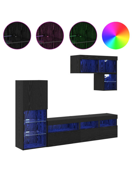 Unità per TV a Muro 6 pcs Rovere Nero Legno multistrato