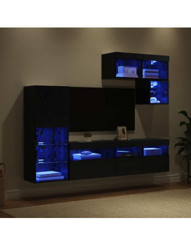 Unità per TV a Muro 6 pcs Rovere Nero Legno multistrato