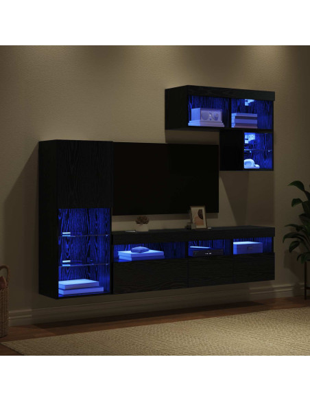 Unità per TV a Muro 6 pcs Rovere Nero Legno multistrato