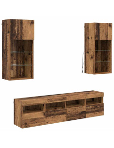 Unità a muro per TV con LED 5 pcs Legno vecchio 2