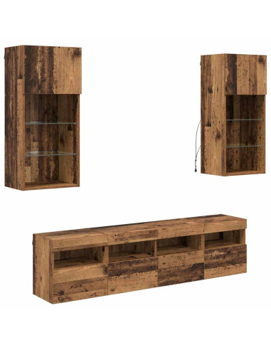 Unità a muro per TV con LED 5 pcs Legno vecchio
