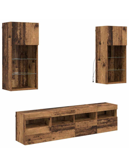 Unità a muro per TV con LED 5 pcs Legno vecchio