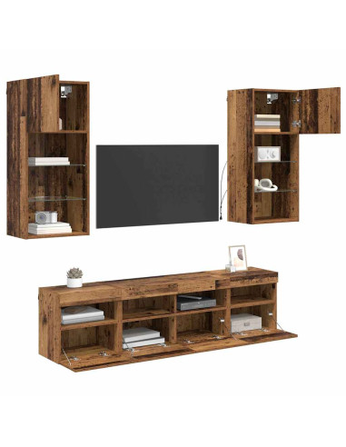 Unità a muro per TV con LED 5 pcs Legno vecchio