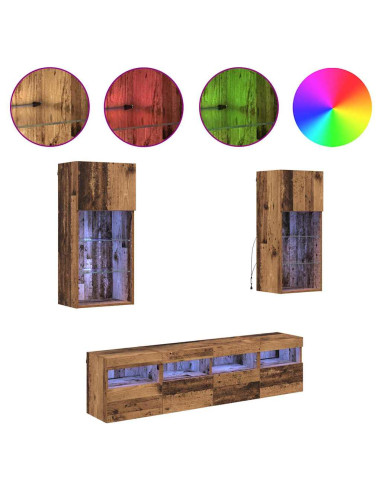 Unità a muro per TV con LED 5 pcs Legno vecchio