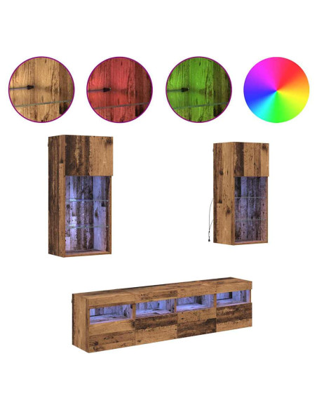 Unità a muro per TV con LED 5 pcs Legno vecchio