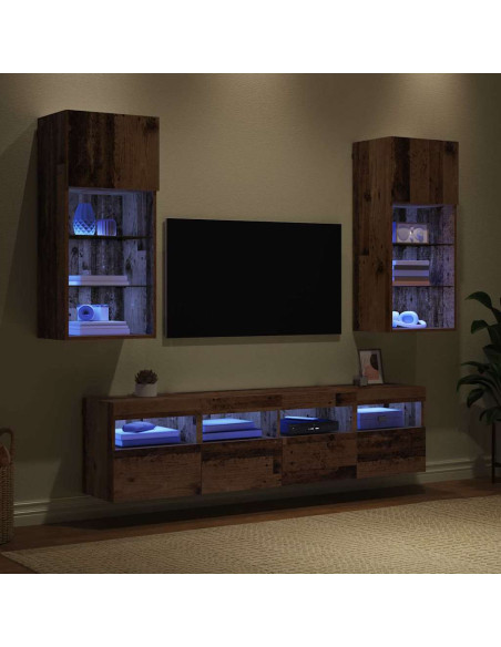 Unità a muro per TV con LED 5 pcs Legno vecchio