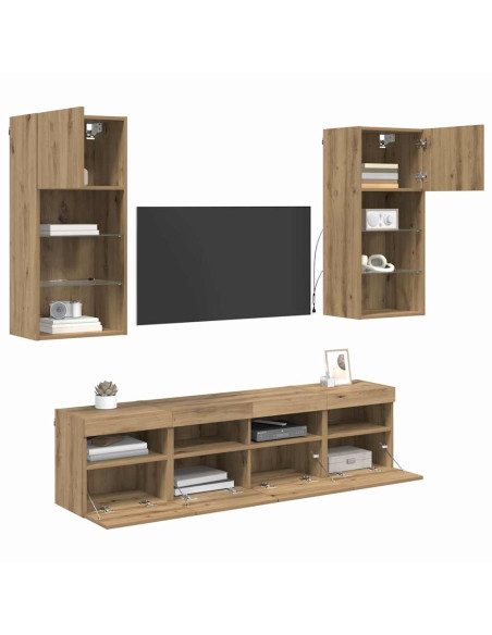 Unità a muro per TV con LED 5 pcs Rovere artigianale