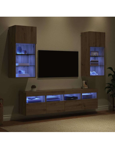 Unità a muro per TV con LED 5 pcs Rovere artigianale