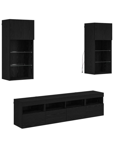 Unità a muro per TV con LED 5 pcs Rovere Nero 40,5 x 30 x 90 cm