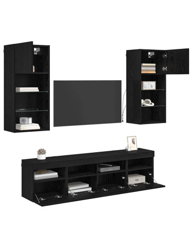 Unità a muro per TV con LED 5 pcs Rovere Nero 40,5 x 30 x 90 cm
