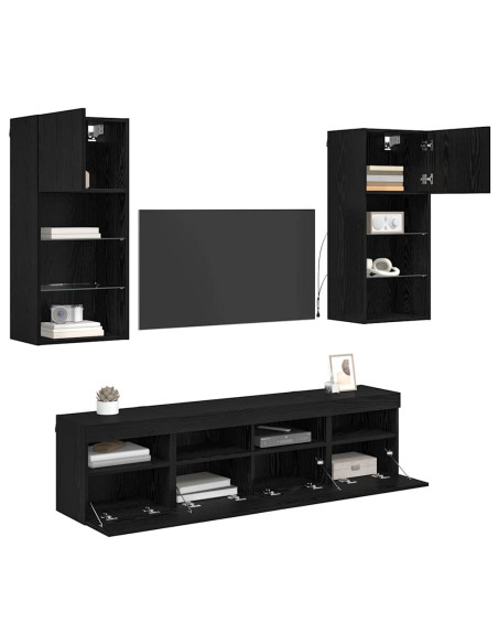 Unità a muro per TV con LED 5 pcs Rovere Nero 40,5 x 30 x 90 cm