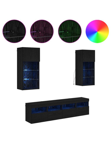 Unità a muro per TV con LED 5 pcs Rovere Nero 40,5 x 30 x 90 cm
