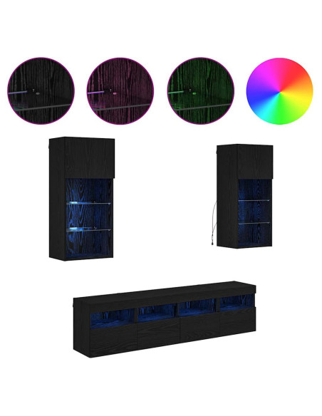 Unità a muro per TV con LED 5 pcs Rovere Nero 40,5 x 30 x 90 cm