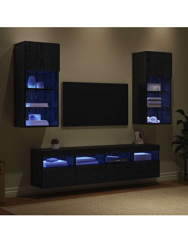Unità a muro per TV con LED 5 pcs Rovere Nero 40,5 x 30 x 90 cm