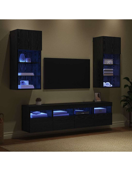 Unità a muro per TV con LED 5 pcs Rovere Nero 40,5 x 30 x 90 cm