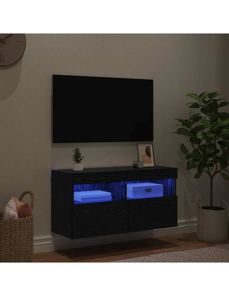 Mobile TV da parete Rovere Nero 80 x 30 x 40 cm
