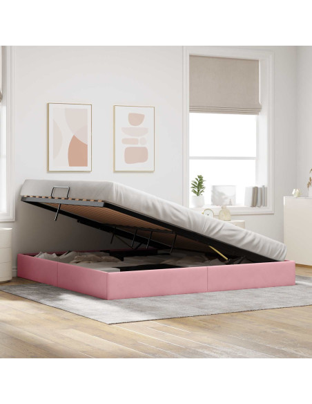 Letto con Contenitore con testiera Rosa 200 x 200 cm Velluto