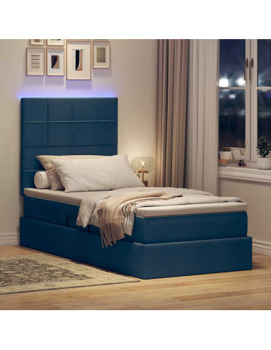Letto con contenitore e LED con led Blu 90 x 190 cm Poliestere
