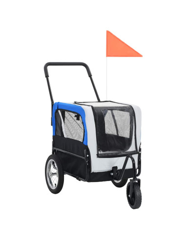 Rimorchio per Animali Domestici e Passeggino 2in1 Grigio e Blu