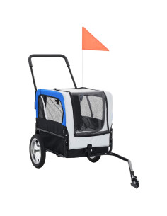 Rimorchio per Animali Domestici e Passeggino 2in1 Grigio e Blu 2