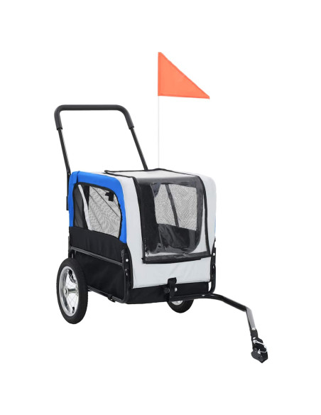 Rimorchio per Animali Domestici e Passeggino 2in1 Grigio e Blu