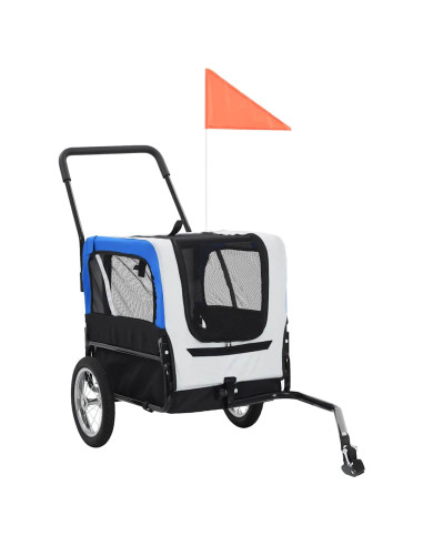 Rimorchio per Animali Domestici e Passeggino 2in1 Grigio e Blu